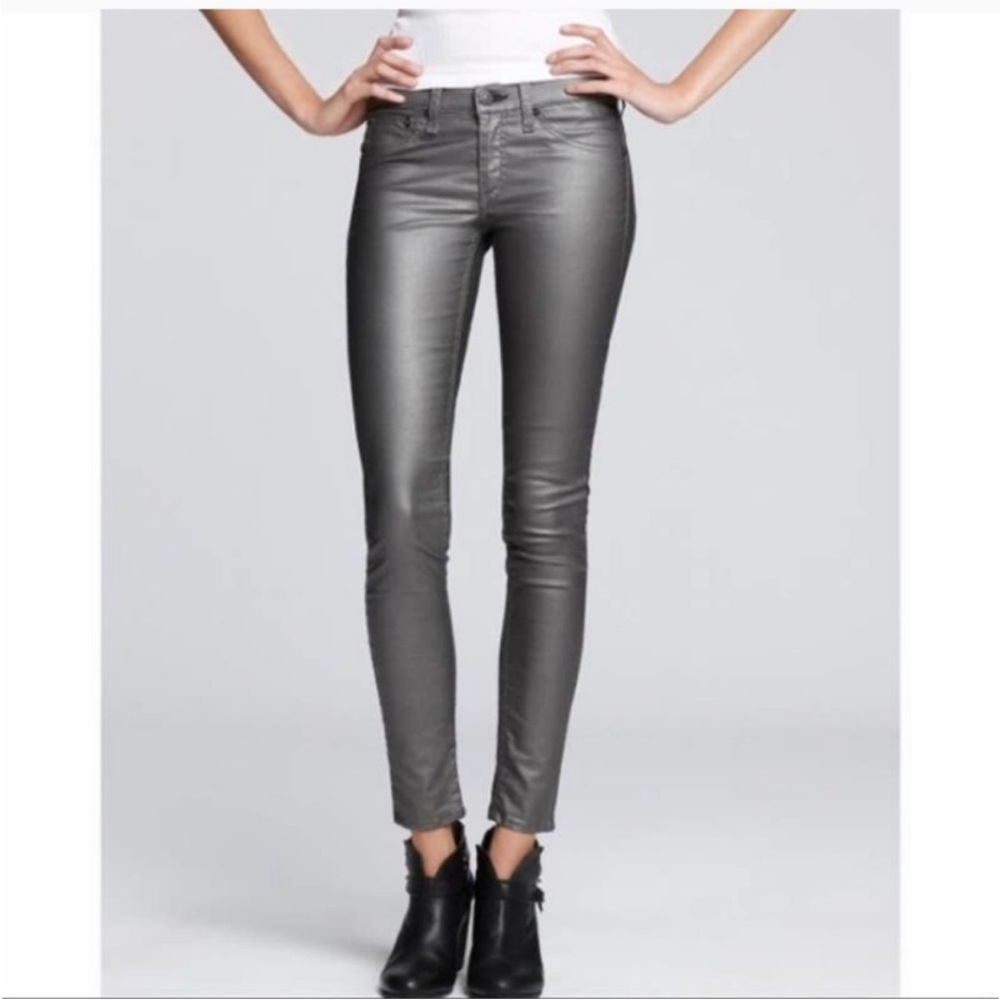 Rag & Bone Zipper Capri Pewetr Silver Metallic Jeans size 27